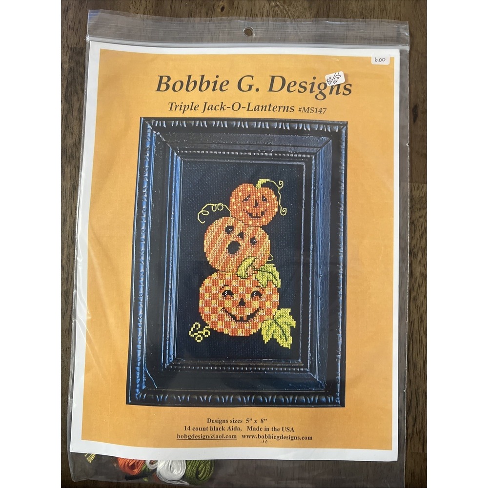 Bobbi G Designs Cross Stitch Kit Triple Jack O Lanterns #MS147 Brand New